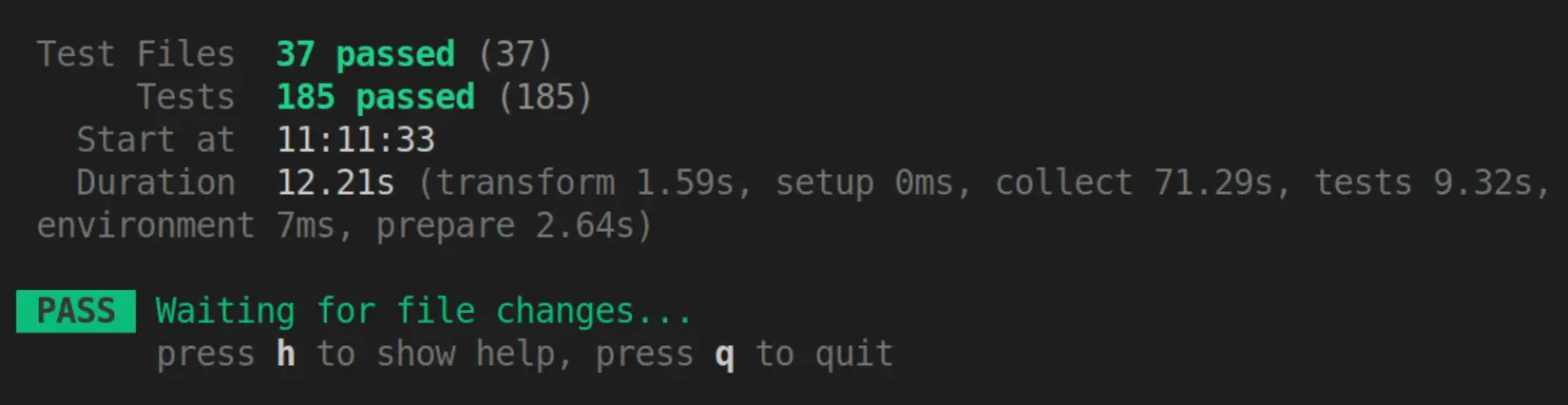 185 medium tests running in 11 seconds
